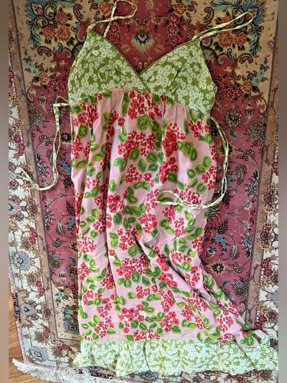 Women’s green, pink & red Floral light cotton Dress, No size